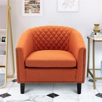 Accent Barrel Club Chair Living Room Chair With Nailheads And Solid Wood Legs Comfy Single Sofa Chair Armchair Office Chair For Guestroom Bedroom And Office Weight Capacity 250 Lbs Orange