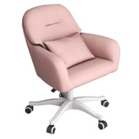 Belof Home Office Desk Chair, Pu Leather Accent Vanity Chair For Living Room, Swivel Adjustable Task Chair For Bedroom (Nylon) (Pink)