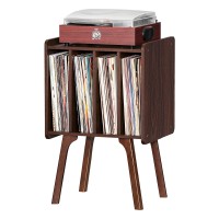 Lelelinky Record Player Stand, Walnut Vinyl Record Storage Table With 4 Cabinet Up To 100 Albums,Mid-Century Modern Turntable Stand With Wood Legs,Vinyl Holder Display Shelf For Bedroom Living Room