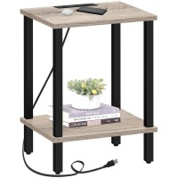 Tutotak End Table With Charging Station, Side Table With Usb Ports And Outlets, Nightstand, 2-Tier Storage Shelf, Sofa Table For Small Space Tb01Bg040