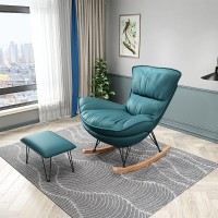 Solid Wood Comfortable Relax Rocking Chair,Nursery Rocking Chairs,Rocking Chairs With Pedals,Home Balcony Lazy Sofa Chair,Adult Single Sofa,Old Man Chair,For Living Room, Bedroom, Baby Room Teal