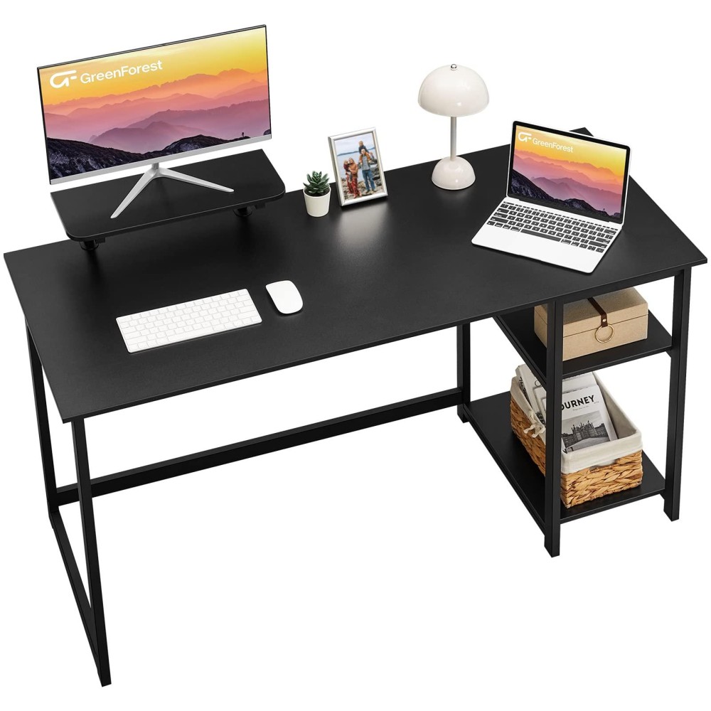 Greenforest Computer Home Office Desk With Monitor Stand And Reversible Storage Shelves,55 Inch Modern Simple Writing Study Pc Work Table,Black