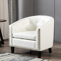 Merax White Modern Tufted Accent Armchair Pu Leather Club Chair For Living Room Bedroom With Wood Legs Set Of 1