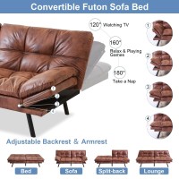 Muuegm Futon Sofa Bed Memory Foam Futon Couch Bed Convertible Futon Modern Faux Leather Futon Sofa With Adjustable Backrest Armrests,Love Seat For Compact Space Aparement Living Room,Brown