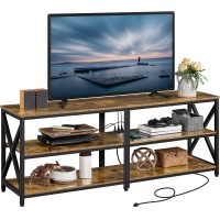 Yaheetech Industrial 63 Inch Tv Stand With Power Outlet For Up To 75 Inches Tvs, Media Entertainment Center With Charging Station For Living Room, Large Tv Table With 3-Tier Open Shelves, Rustic Brown