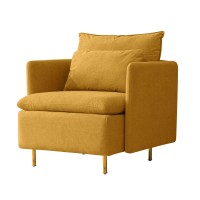 Tmosi Linen Upholstered Accent Armchairliving Room Chair With Throw Pillow Single Sofa Couch Chair With Golden Metal Legs Forbedroomofficeapartment (Yellow Single)