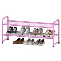 Sufauy Shoes Rack Shelf For Closet Metal Stackable Shoe Storage Organizer, Wire Grid, 2-Tier, Pink