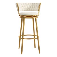 Lsoiup Counter Height Bar Stools Set Of 1/2, Kitchen Barstools Velvet Woven Design Back Dining Stool Chair With Gold Metal Legs For Island Coffee Shop White-1PcsA