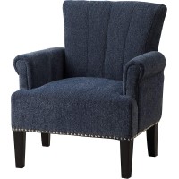 Harper & Bright Designs Modern Accent Living Room Chairs, Comfy Polyester Upholstered Club Chair With Rivet Tufted Scroll Arm, Arm For Room, Reading Bedroom,Navy Blue+Polyester, (Rivet Armchairs)