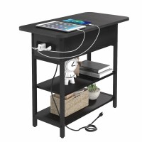 Yoobure End Table With Charging Station, Flip Top Side Table With Usb Ports And Outlets, Sofa Couch Table Bedside Table For Living Room Bedroom, Narrow Nightstand With Storage Shelves For Small Space