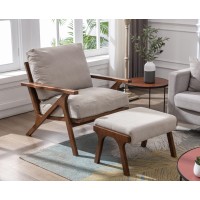 Cimota Modern Accent Chair With Stool Fabric Comfy Armchair Upholstered Mid Century Arm Chair With Footrestremovable Padded Cushion For Living Roombedroom Beige