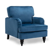 Kmax Accent Chair Velvet Modern Arm Sofa Chair Comfy Single Club Chair With Thick Cushion For Living Room Bedroom, Blue