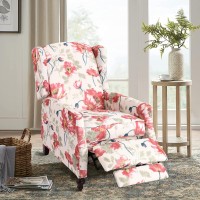 Consofa Wingback Recliner, Traditional Push Back Recliner Chair With Padded Seat, Wingback Chair With Wooden Legs, Tufted Fabric Wingback Chair Recliner, Floral Recliner Chair For Living Room