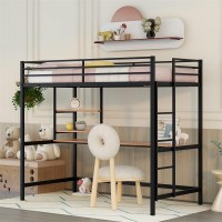 Triple Tree Twin Size Metal Loft Bed With Desk And Shelve For Child And Teens, Twin Size Bed Frame With Metal Slat Supports And Full-Length Guardrails, No Box Spring Needed, Space Saving, Black