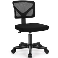 Armless Small Home Office Desk Chair, Ergonomic Low Back Computer Chair, Adjustable Rolling Swivel Task Chair With Lumbar Support For Small Space, 1 Pack