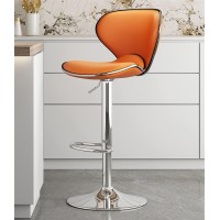 Orange Swivel Bar Stools Counter Chair Barstools Bar High Chair Set Of 4 With Back Nappa Leather Height Adjustable, Hydraulic Kitchen Counter Island Bar Stool Chromed Metal Base Footrest ( Size : 1 )