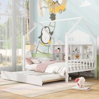 Cklmmc Full Size House Bed With Trundle,Wooden Kids Daybed With Shelf,Tent Bed Bedroom Furniture,Can Be Decorated (White/Full*Shelf)