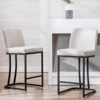 Modern Counter Height Bar Stools Set Of 2, 24 Inch Pu Leather Upholstered Kitchen Barstools With Back, Counter Stool Chairs With Black Metal Frame For Island Pub Bar Dining Room, Pebble Grey