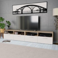 Golinpeilo 2Pcs Wooden Tv Cabinets Each With 2 Shelves And 2 Cabinets Engineered Wood Entertainment Center Tv Console Table Media Furniture For Living Room 374X138X142 Oak And White