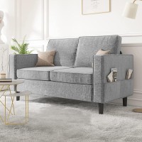 Mjkone Loveseat Sofa Couch For Living Room, Modern Love Seats Futon Sofa With 2 Storage Side Pocket, Upholstered Cushion 2-Seater Sofa For Small Spaceapartmentbedroomoffice (Light Grey)