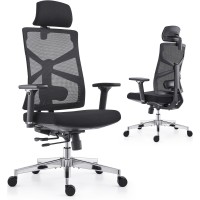 Holludle Ergonomic Office Chair With Adaptive Backrest, High Back Computer Desk Chair With 4D Armrests, Adjustable Seat Depth, Lumbar Support And 2D Headrest, Swivel Task Chair, Black