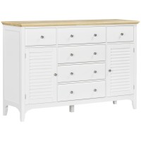 Homcom Sideboard Buffet Cabinet With Storage Drawers, Rubber Wood Top And Adjustable Shelves, Kitchen Cabinet Coffee Bar Cabinet, White