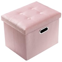 Prandom Ottoman With Storage [1-Pack] Velvet Folding Small Square Foot Stool With Lid For Living Room Bedroom Coffee Table Dorm Pink 17X13X13 Inches