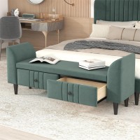 Merax Green Modern Velvet Storge Bench With 2 Drawers Upholstered Ottoman With Arms For Bed Side Entryway Living Roomeasy Assembly