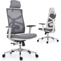 Holludle Ergonomic Office Chair With Adaptive Backrest, High Back Computer Desk Chair With 4D Armrests, Adjustable Seat Depth, Lumbar Support And 2D Headrest, Swivel Task Chair, White
