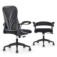 Holludle Ergonomic Office Chair With Foldable Backrest, Computer Desk Chair With Flip-Up Armrests, Mesh Lumbar Support And Tilt Function Big And Tall Office Chair, Black