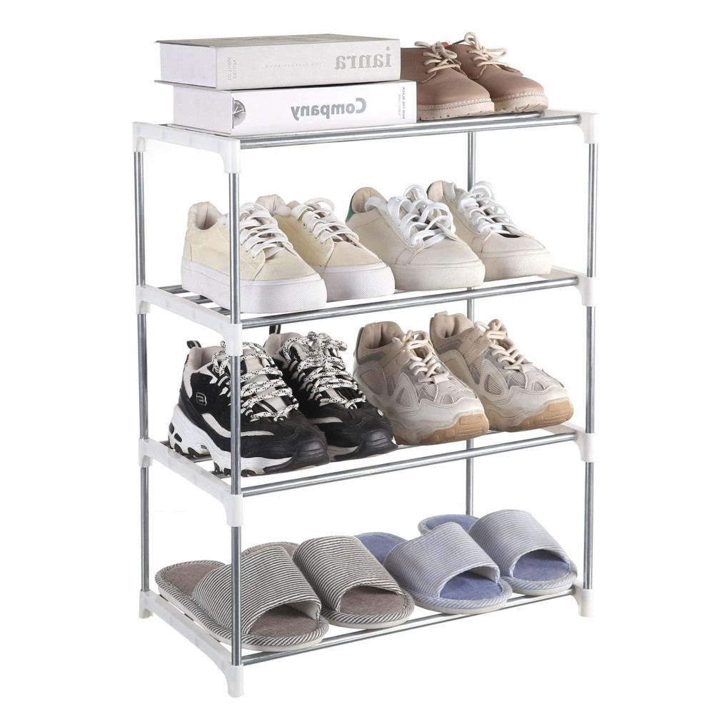 Fouews Small Shoe Rack, Narrow Stackable Shoe Shelf Organizer For Entryway, Doorway And Bedroom Closet (4-Tier, White)