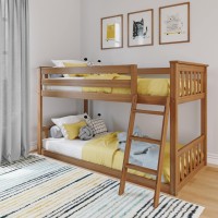 Max & Lily Low Bunk Bed, Twin-Over-Twin Wood Bed Frame For Kids, Pecan