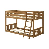 Max & Lily Low Bunk Bed, Twin-Over-Twin Wood Bed Frame For Kids, Pecan