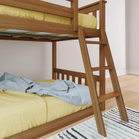 Max & Lily Low Bunk Bed, Twin-Over-Twin Wood Bed Frame For Kids, Pecan