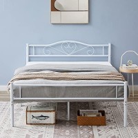 Vecelo 14 Inch Full Size Metal Platform Bed Frame With Headboard And Footboard, Heavy Duty Mattress Foundation With Steel Slats Support, No Box Spring Needed, White
