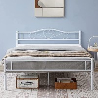 Vecelo 14 Inch Queen Size Metal Platform Bed Frame With Headboard And Footboard, Heavy Duty Mattress Foundation With Steel Slats Support, No Box Spring Needed, White