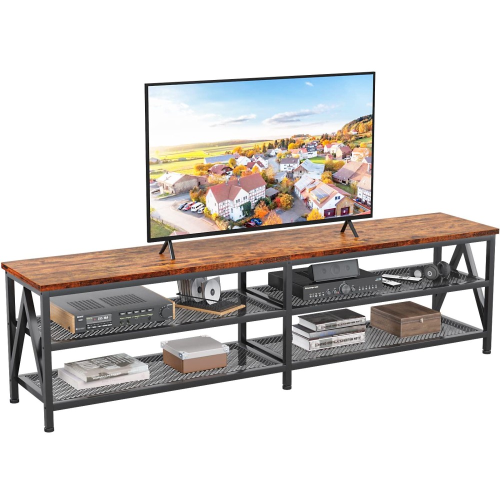 Furologee Tv Stand For 75 80 Inch Tv, Extra Long 71 Entertainment Center, Industrial Tv Console Table With 3 Tiers Open Storage Shelves For Living Room, Bedroom, Rustic Brown