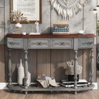 Amposei Retro Wood Curved Console Table 52-Inch Half Moon Hall Sofa Table Entryway Table With Drawers & Shelf For Living Room Home Furniture (Antique Gray)