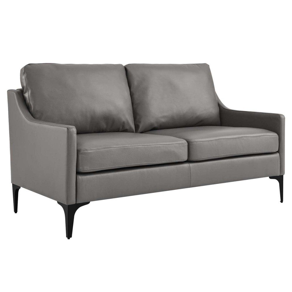 Modway Corland Modern Style Leather And Metal Loveseat In Gray