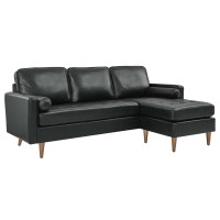 Modway Valour 78 Modern Style Leather Apartment Sectional Sofa In Black