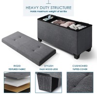 Storage Ottoman Bench With Storage Bins, 30-In Storage Bench For Bedroom End Of Bed, Folding Foot Rest Ottoman With Storage For Living Room, Storage Chest Max 660Lbs, Linen Fabric Grey Ottoman