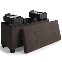 Storage Ottoman Bench With Storage Bins, 30-In Storage Bench For Bedroom End Of Bed, Folding Foot Rest Ottoman With Storage For Living Room, Storage Chest Max 660Lbs, Linen Fabric Brown Ottoman