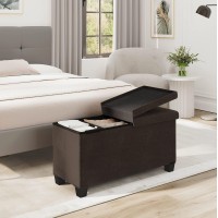 Storage Ottoman Bench With Storage Bins, 30-In Storage Bench For Bedroom End Of Bed, Folding Foot Rest Ottoman With Storage For Living Room, Storage Chest Max 660Lbs, Linen Fabric Brown Ottoman