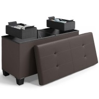 Storage Ottoman Bench With Storage Bins, 30-In Storage Bench For Bedroom End Of Bed, Folding Foot Rest Ottoman With Storage For Living Room, Storage Chest Max 660Lbs, Faux Leather Ottoman, Brown