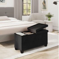 Storage Ottoman Bench With Storage Bins, 30-In Storage Bench For Bedroom End Of Bed, Folding Foot Rest Ottoman With Storage For Living Room, Storage Chest Max 660Lbs, Linen Fabric Black Ottoman