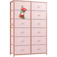 Enhomee Pink Dresser For Bedroom 12 Drawer Dresser With Wooden Top & Metal Frame Tall Dressers & Chest Of Drawers For Closet,Playroom,35 L X 12 W X 52 H Pink