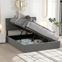 Upholstered Platform Bed With Underneath Storage, Full Bed Frame With Button Tufted Headboard, No Box Spring Needed (Grey)
