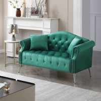 Holaki Chesterfield Velvet Sofa594 Modern Upholstered Classic Button Tufted Nailhead Trimming Loveseat With Rolled Armssilver Metal Legs&2 Pillowscomfortable Velvet Couches For Living Room(Green)
