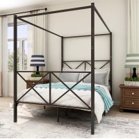 Queen Size Canopy Platform Bed X Shaped Canopy Bed Frame With Headboard And Footboard, Metal Slats Supportno Box Spring Neededeasy Assembly, Espresso