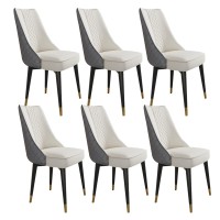 Licome Dining Chairs Set Of 6 Kitchen Chairs With Super Fiber Leather Seat Back Modern Mid Century Living Room Side Chairs With Metal Legs (Color : Off White+Dark Grey)